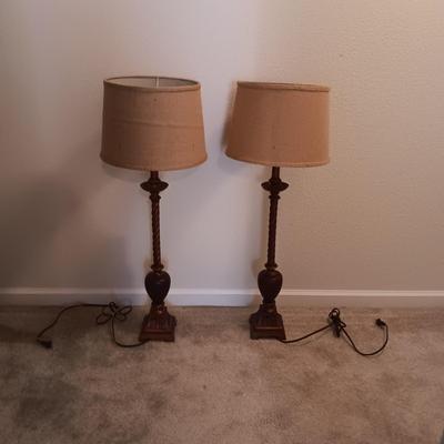 TALL SLENDER TABLE LAMPS W/BURLAP SHADES