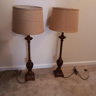 TALL SLENDER TABLE LAMPS W/BURLAP SHADES