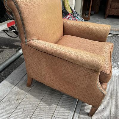 Mid-Century Modern Golden Wooden Based Chair with Metal Embellishments