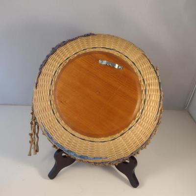 Unique, Hand Woven, Artisan Created Basket with Cherry Wood Base and Scrimshaw and Natural Fiber Accents