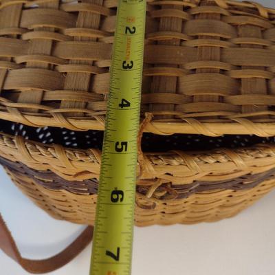 Hand Woven, Artisan Created Purse Style Basket with Lid and Leather Strap