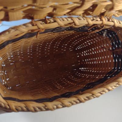 Hand Woven, Artisan Created Purse Style Basket with Lid and Leather Strap