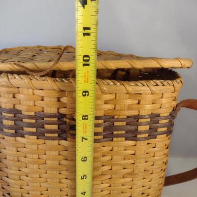 Hand Woven, Artisan Created Purse Style Basket with Lid and Leather Strap