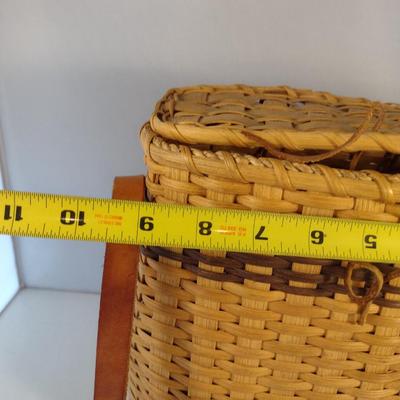 Hand Woven, Artisan Created Purse Style Basket with Lid and Leather Strap