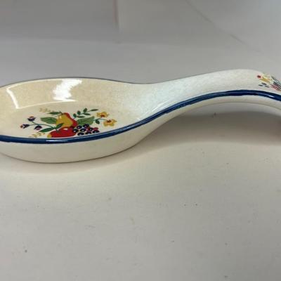 Vintage 1960s Japanese Stoneware Spoon Rest featuring Fruit Design