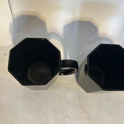 Arcoroc Black French Octagonal Glass Mugs, Pair (France)