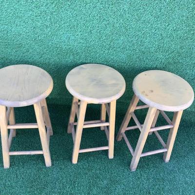 186 Three Blonde Wooden Stools