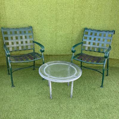 197 Small Outdoor Table w/ Two Aluminum Chairs