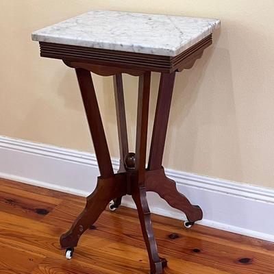 Solid Wood Side Table With Marble Top & Casters