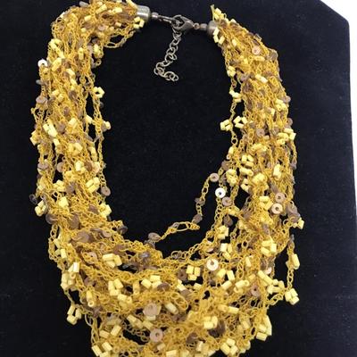 Gorgeous Golden Desert Style Crochet style Necklace Vintage Costume