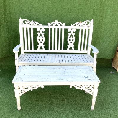 208 Victorian Outdoor Painted Wooden Bench and Coffee Table