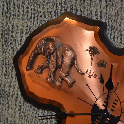 Africa Copper Wall Clock with 3D Elephants and hand Painted Graphics