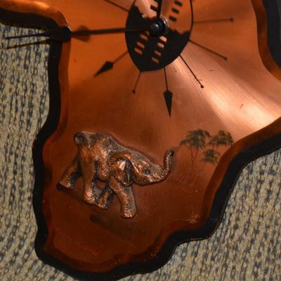 Africa Copper Wall Clock with 3D Elephants and hand Painted Graphics