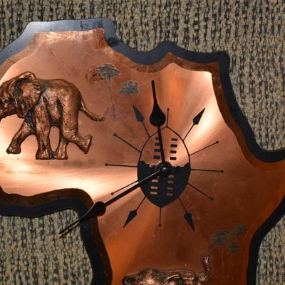 Africa Copper Wall Clock with 3D Elephants and hand Painted Graphics