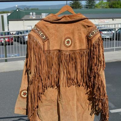 Fabulous Vintage Brown Leather Fringed Jacket by Scully Size 48