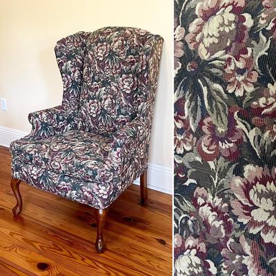 Upholstered Queen Anne Style Wing Back Chair