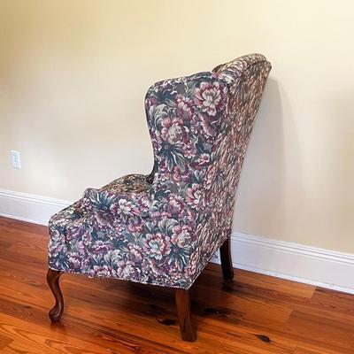 Upholstered Queen Anne Style Wing Back Chair