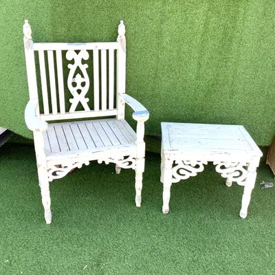 206 Gothic Victorian Wooden Chair and Side Table