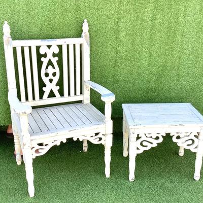 206 Gothic Victorian Wooden Chair and Side Table
