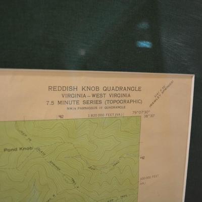 Framed & Matted USGS Reddish Knob Quadrangle Map 36”x31”