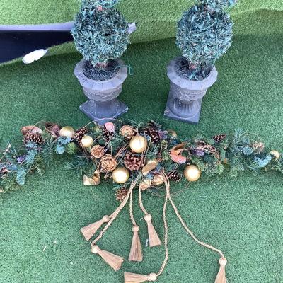 209 Pair of Holiday Topiary Trees and Swag