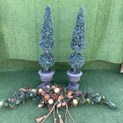 209 Pair of Holiday Topiary Trees and Swag