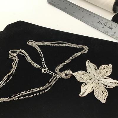Beautiful 3 Chain Silver Tone Fashion Necklace
