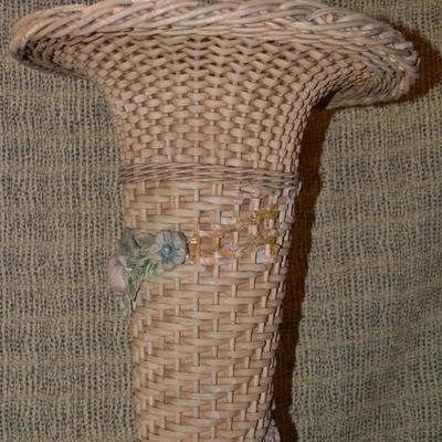 Early 20 th Century Wicker Plant Stand w/ Gesso Roses 44”x15”x15”