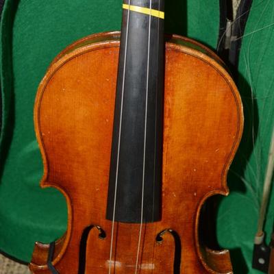 Sale Photo Thumbnail #698: Made in West Germany. Needs strings, but includes extra bridge and 2 bows. Case has some damage. 23.5"
