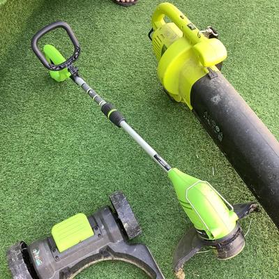 213 Earthwise 2 in 1 Mower /Weed Eater and SunJoe Blower