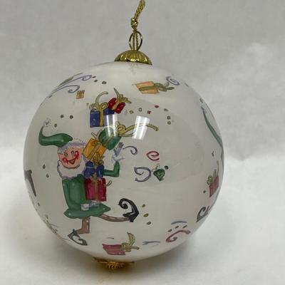 Glass Christmas Tree Round Ball Ornament Santa and Elves