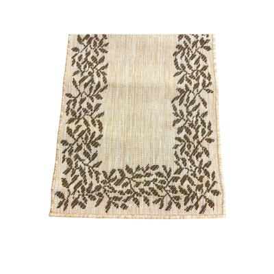 222 Like New Liora Manné Tan Long Turkish Runner w/ Brown Leaf Border