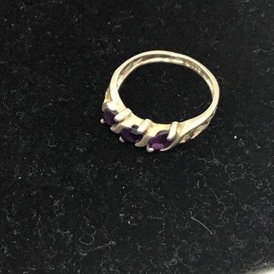 925 silver ring with purple gems