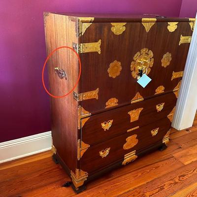 Gorgeous Oriental Tansu Mahogany Butterfly Chest With 18Kt. GP Hardware ~` *Read Details