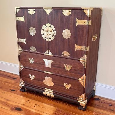 Gorgeous Oriental Tansu Mahogany Butterfly Chest With 18Kt. GP Hardware ~` *Read Details