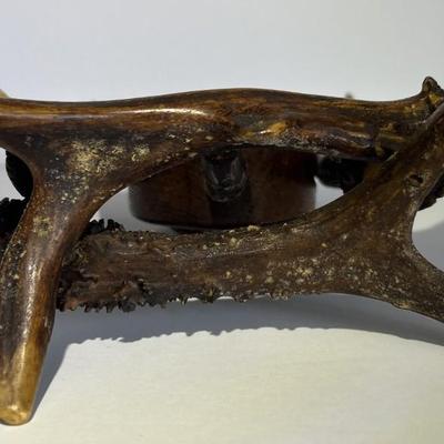 Antique Deer Antler Clock 10" Tall in Very Good Preowned Condition as Pictured.