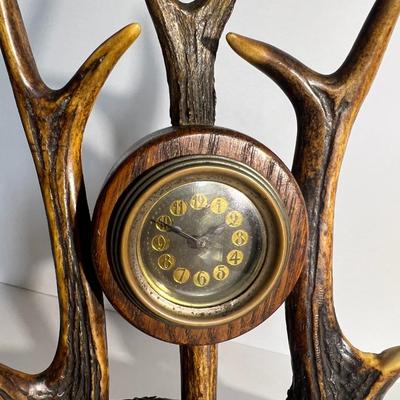 Antique Deer Antler Clock 10" Tall in Very Good Preowned Condition as Pictured.