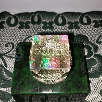 FOUR GLASS CUBES WITH ETCHED IMAGE INSIDE AND DISPLAY LIGHT