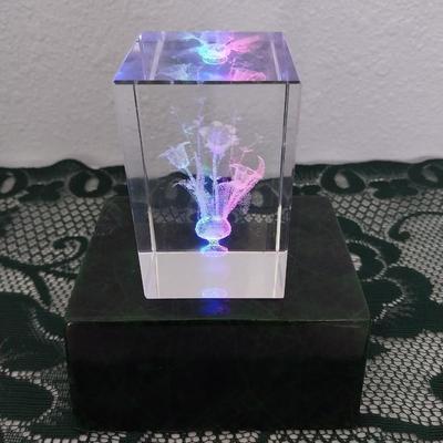 FOUR GLASS CUBES WITH ETCHED IMAGE INSIDE AND DISPLAY LIGHT