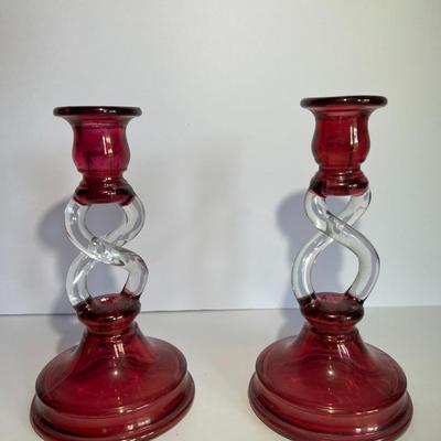 Vintage Art Glass Candle Holders 8.25