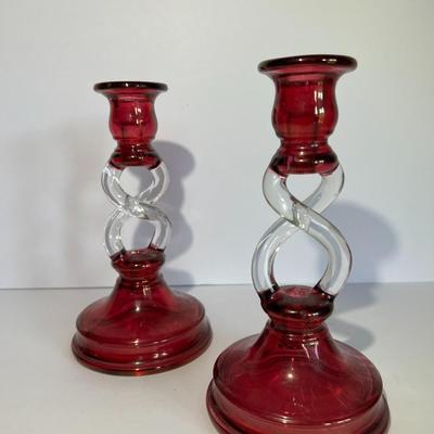 Vintage Art Glass Candle Holders 8.25" Tall in Good Preowned Condition as Pictured.