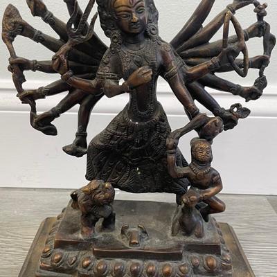 Antique Mahishasura Mardini Hindu Goddess Diety Figurine