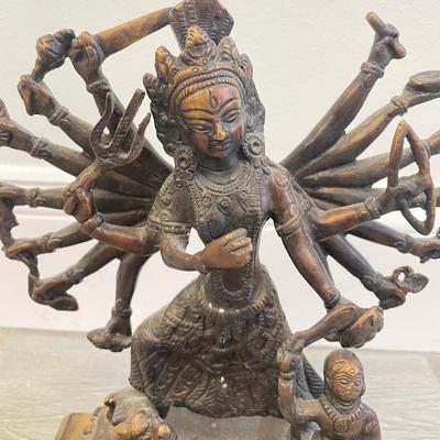 Antique Mahishasura Mardini Hindu Goddess Diety Figurine