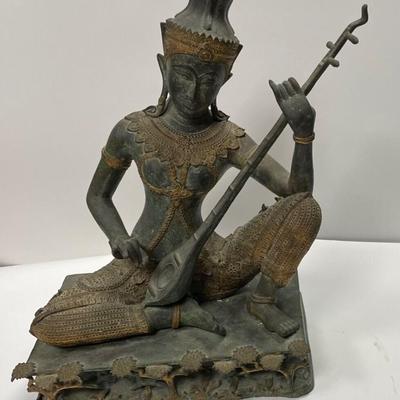 Vintage Thai Prince Gilded Bronze Playing Mandolin
