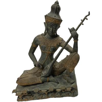 Vintage Thai Prince Gilded Bronze Playing Mandolin