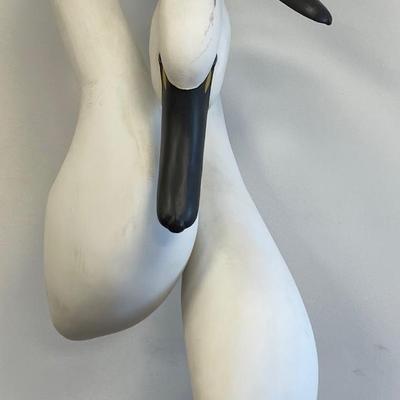 Ann Sears hand carved Loving Pair Swan Sculpture 28 X 9