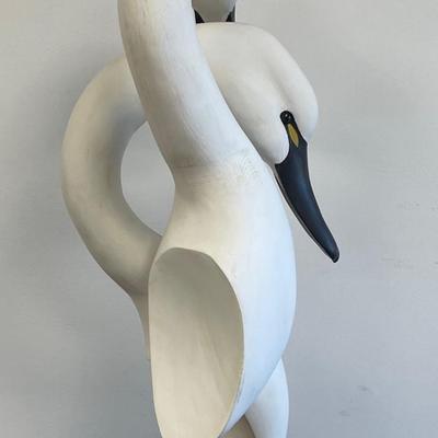 Ann Sears hand carved Loving Pair Swan Sculpture 28 X 9