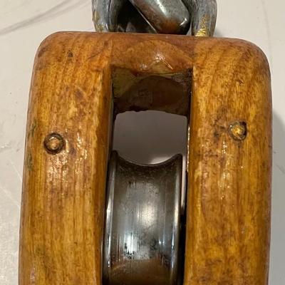 Maritime Wood Block Tackle Pulley / Marked M & B #1