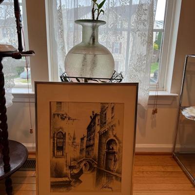 Framed Artwork w/ Plant and Stand