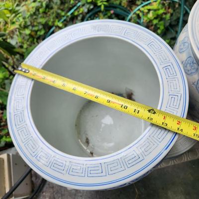 Lot of 6 Blue & White Flower Pot Planters 12" and 14" diameters